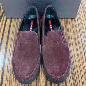 Prada  Burgundy Suede Loafers